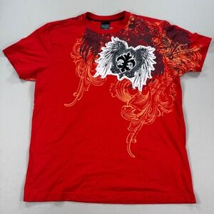 VTG 90s Raw Blue Charlemagne Graphic T-Shirt Men's 3XL Red‎ Winged Fleur De Lis